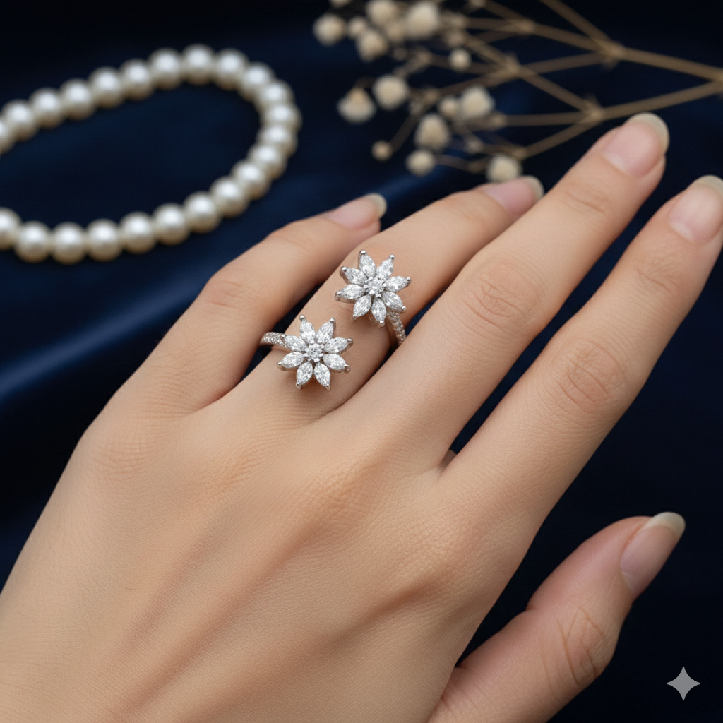 Silver Double Starburst Open Ring thumbnail 2