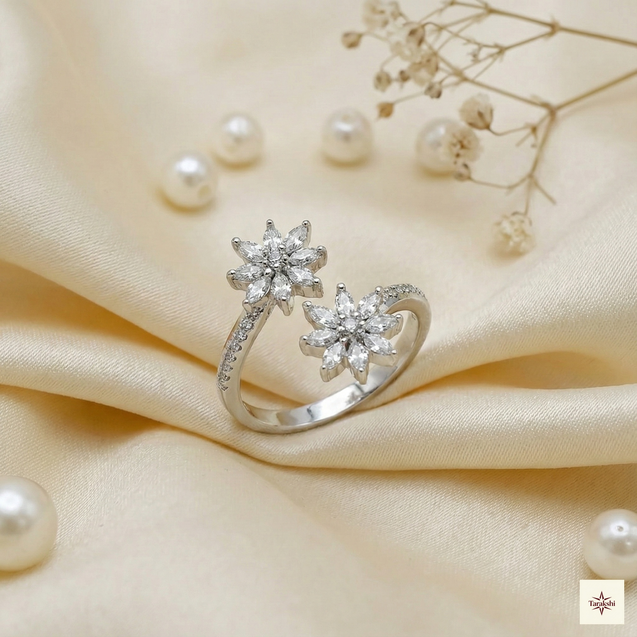 Silver Double Starburst Open Ring