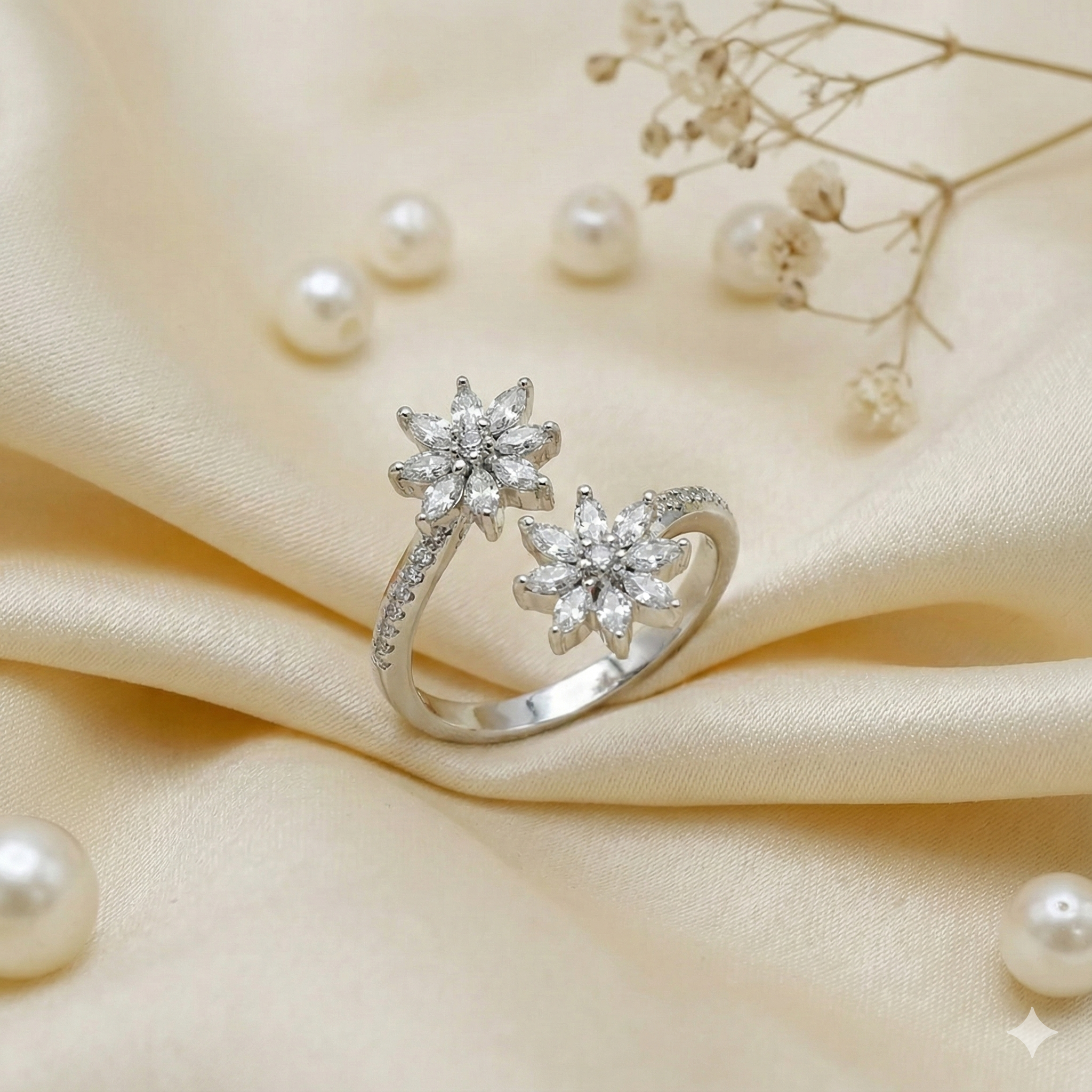 Silver Double Starburst Open Ring thumbnail 1