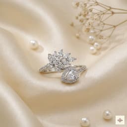 Silver Floral & Pear Adjustable Open Ring thumbnail 2