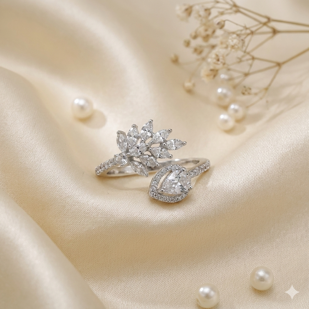 Silver Floral & Pear Adjustable Open Ring thumbnail 2