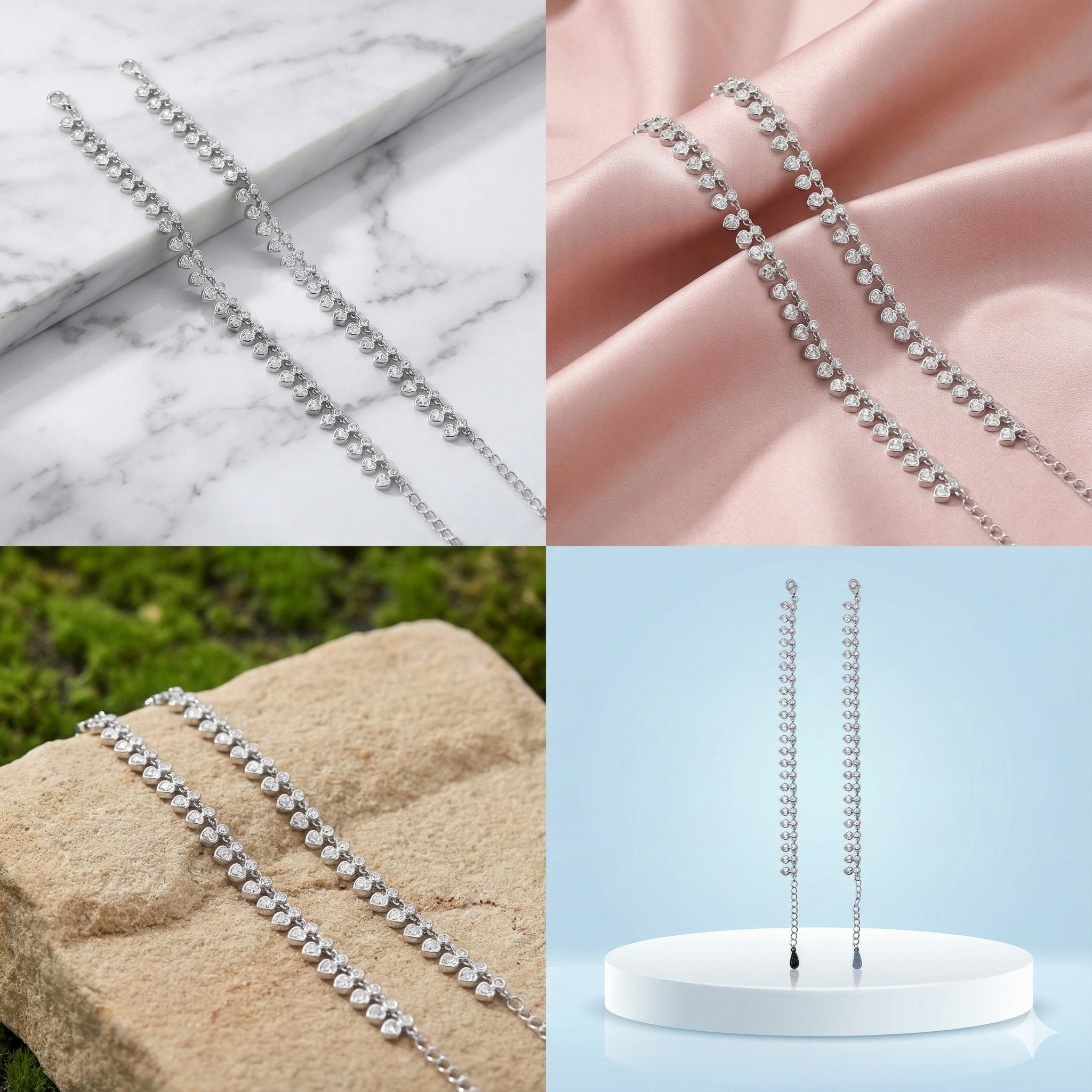 Silver Heart Tennis Anklet thumbnail 3