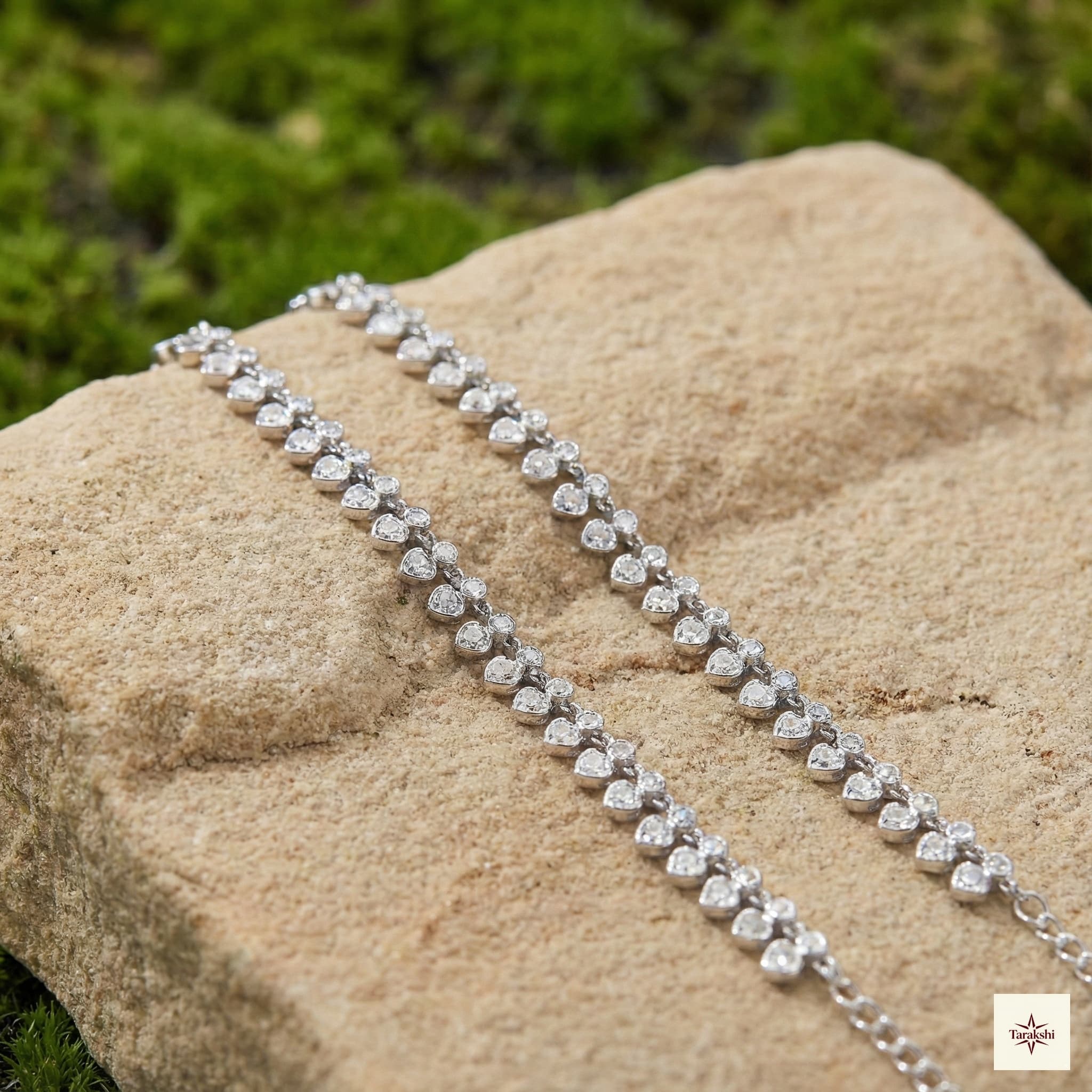 Silver Heart Tennis Anklet