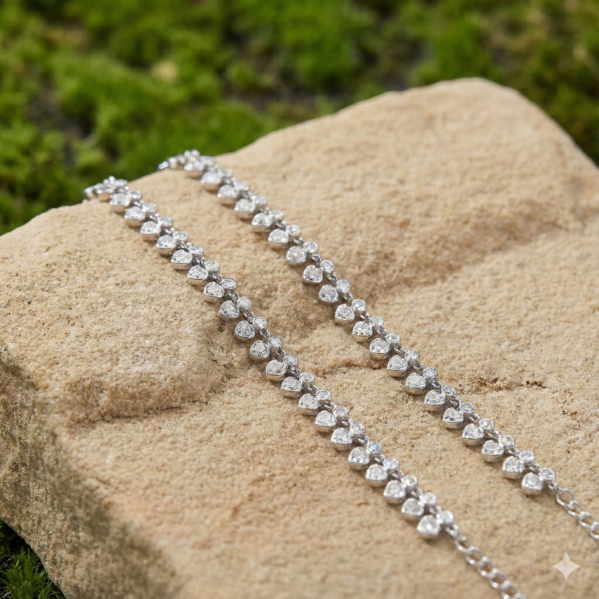 Silver Heart Tennis Anklet