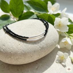 Sleek Silver Tube Black Crystal Nazariya Anklet (Pair) thumbnail 2