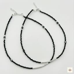 Sleek Silver Tube Black Crystal Nazariya Anklet (Pair) thumbnail 1