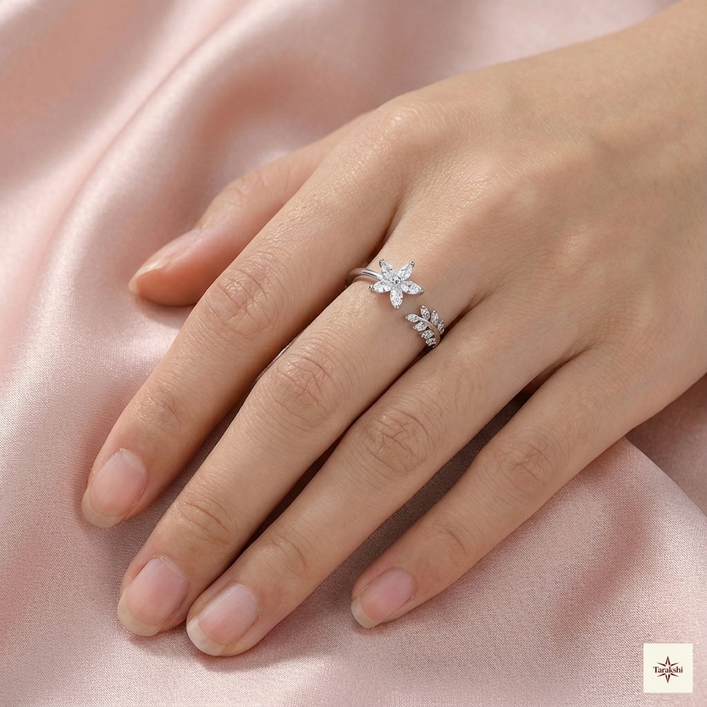 Silver Floral & Leaf Bypass Ring thumbnail 2