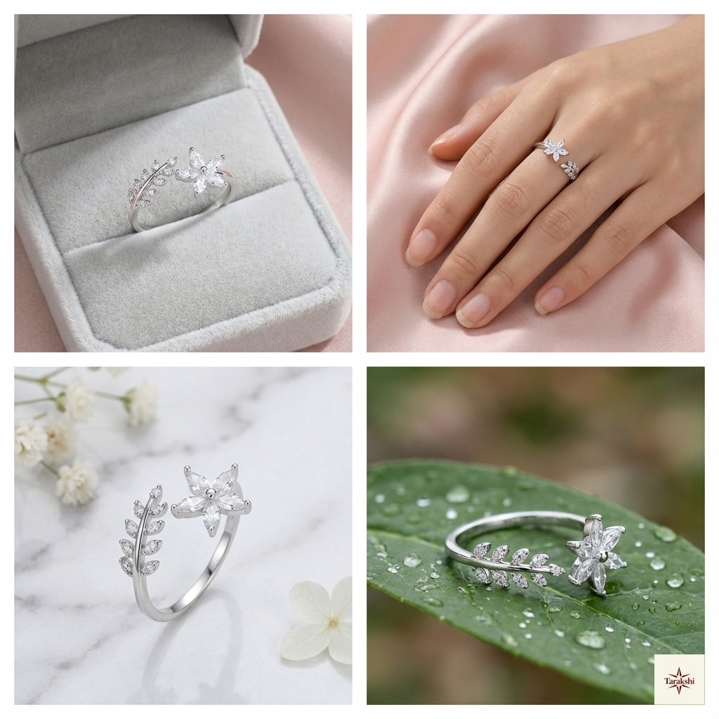 Silver Floral & Leaf Bypass Ring thumbnail 3