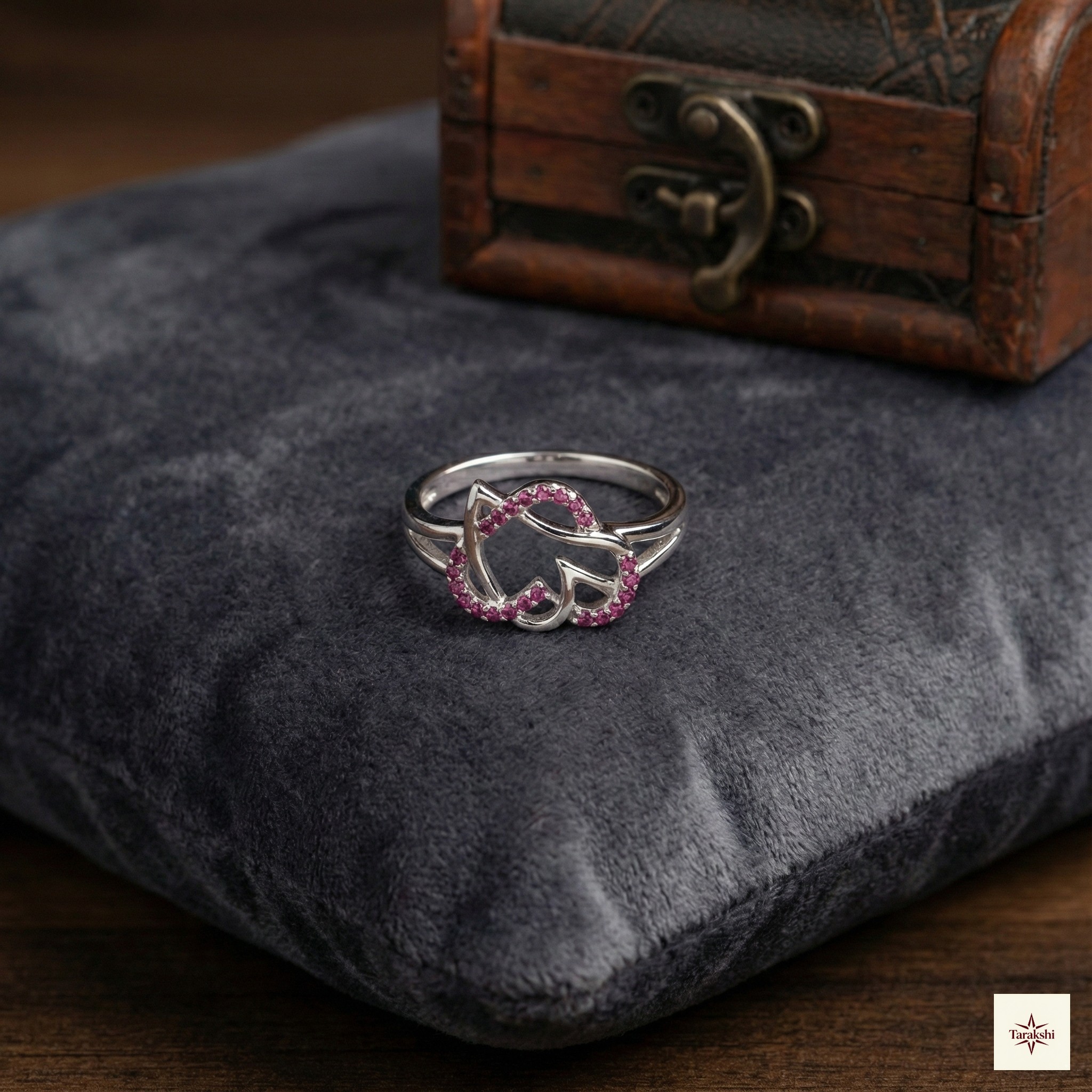 Silver Interlocking Pink Heart Ring thumbnail 2