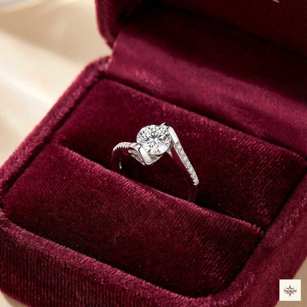 Silver Modern Bypass Solitaire Ring thumbnail 2