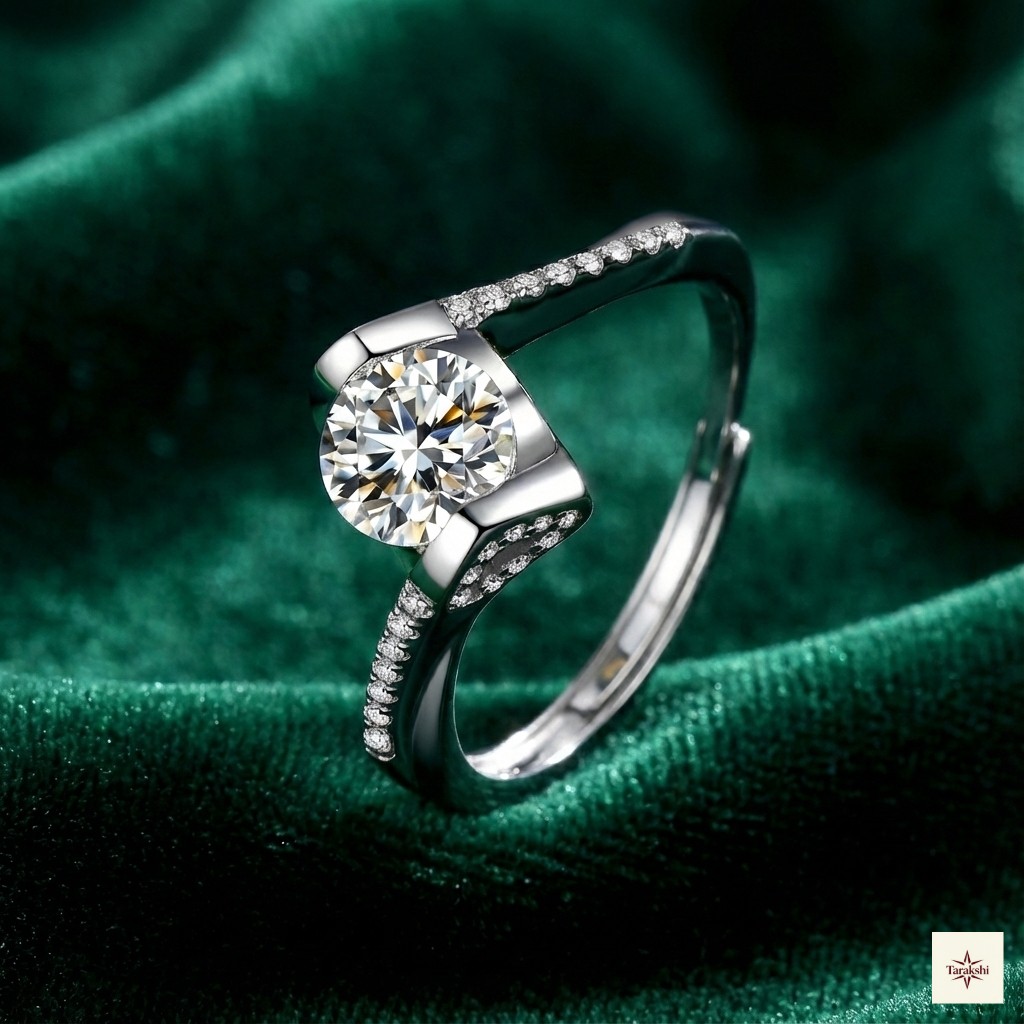 Silver Modern Bypass Solitaire Ring thumbnail 3