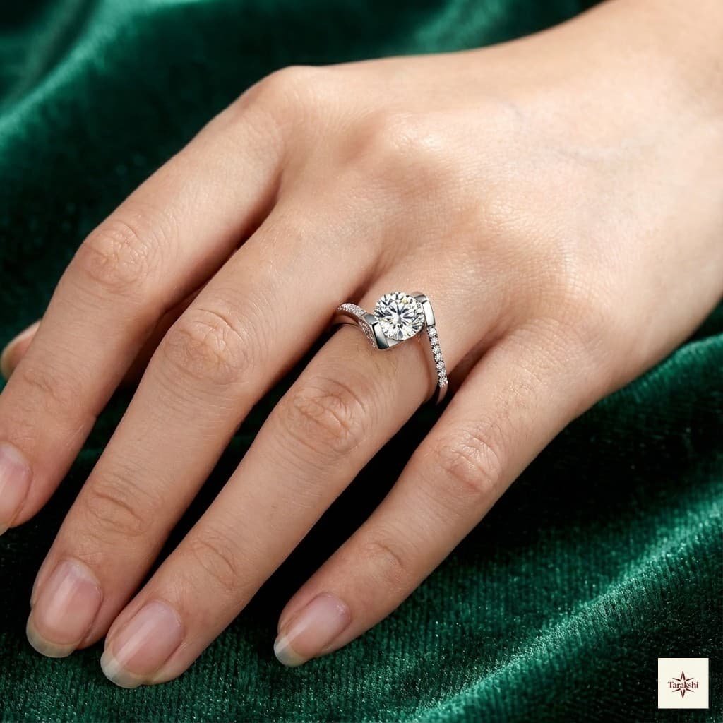 Silver Modern Bypass Solitaire Ring