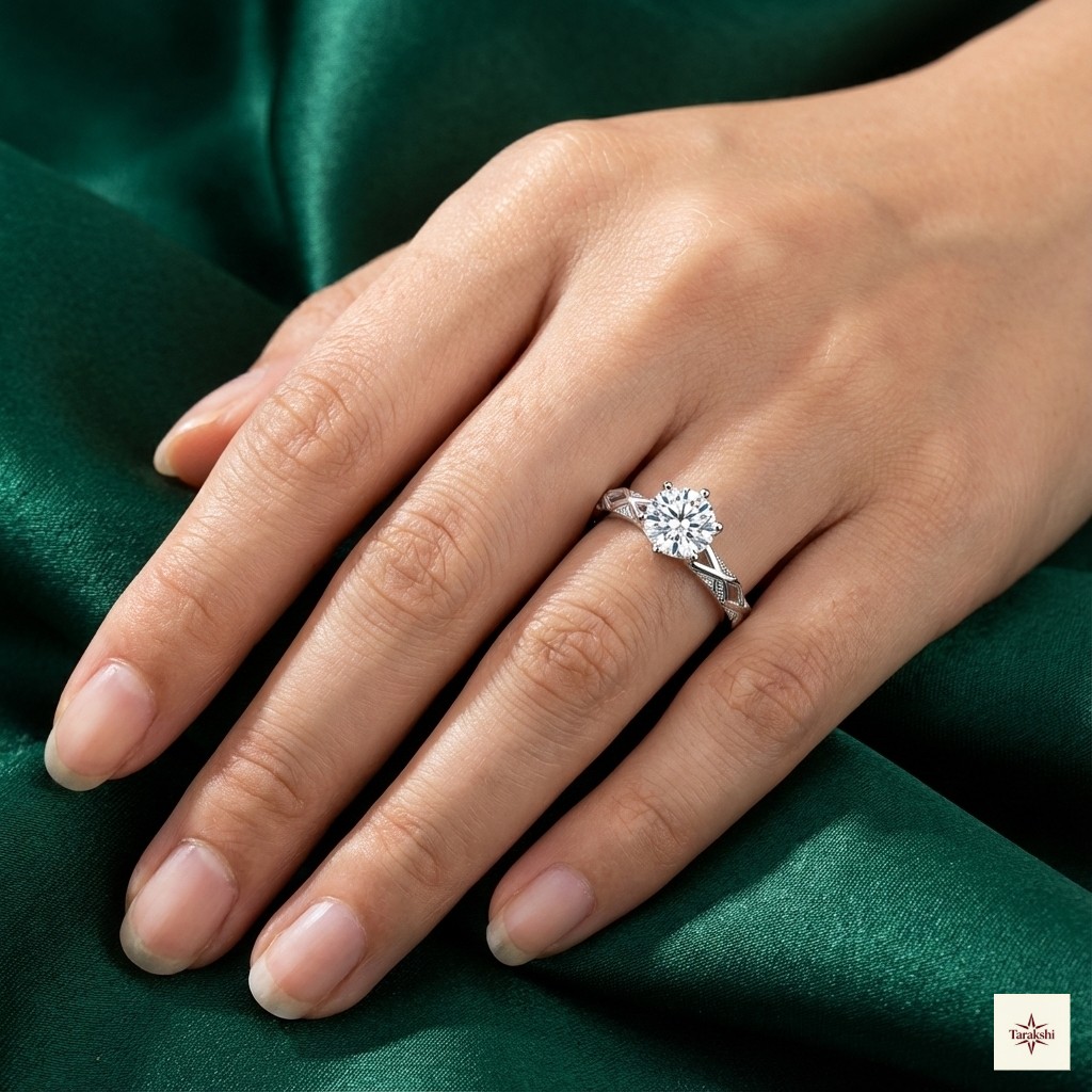 Silver Vintage-Style Engraved Solitaire Ring thumbnail 2