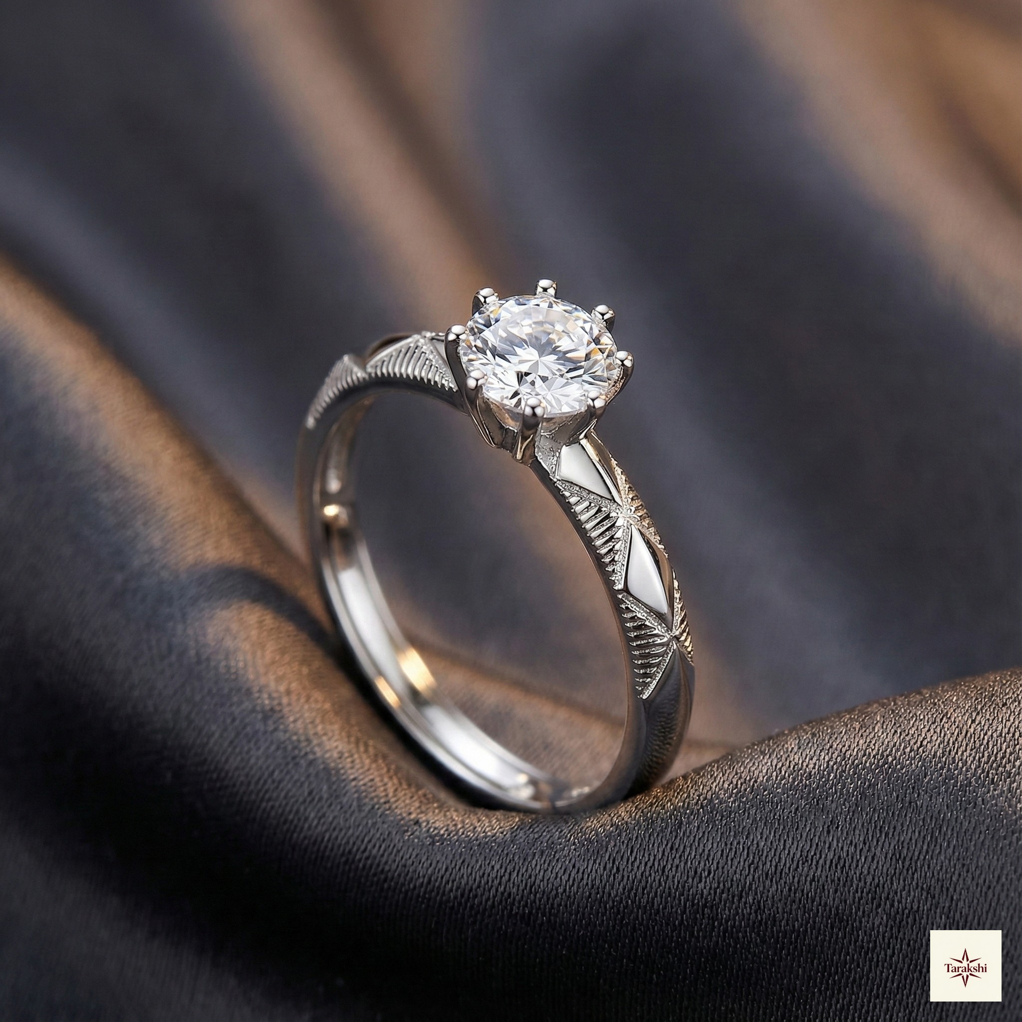 Silver Vintage-Style Engraved Solitaire Ring thumbnail 1