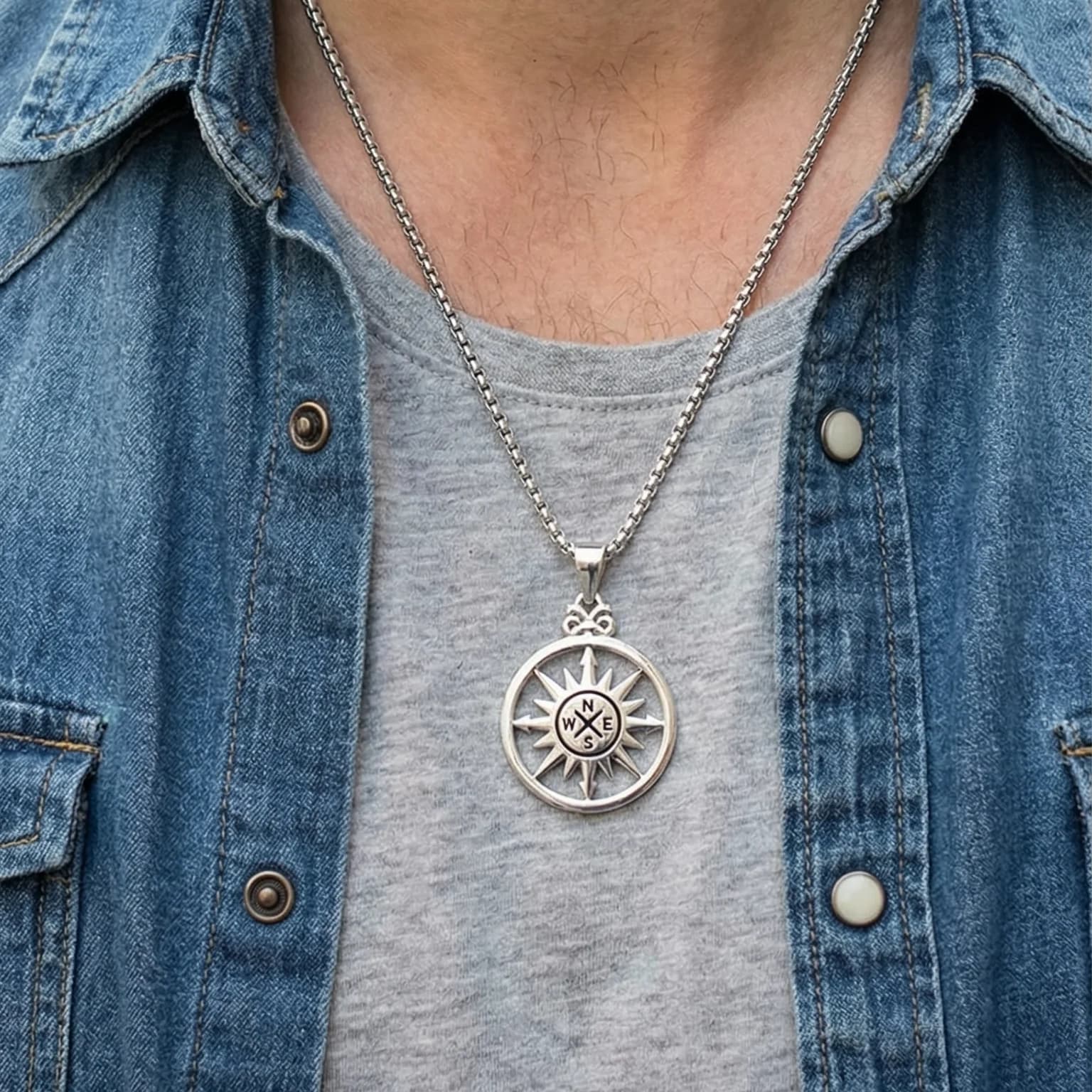 Guiding Star Compass Silver Necklace