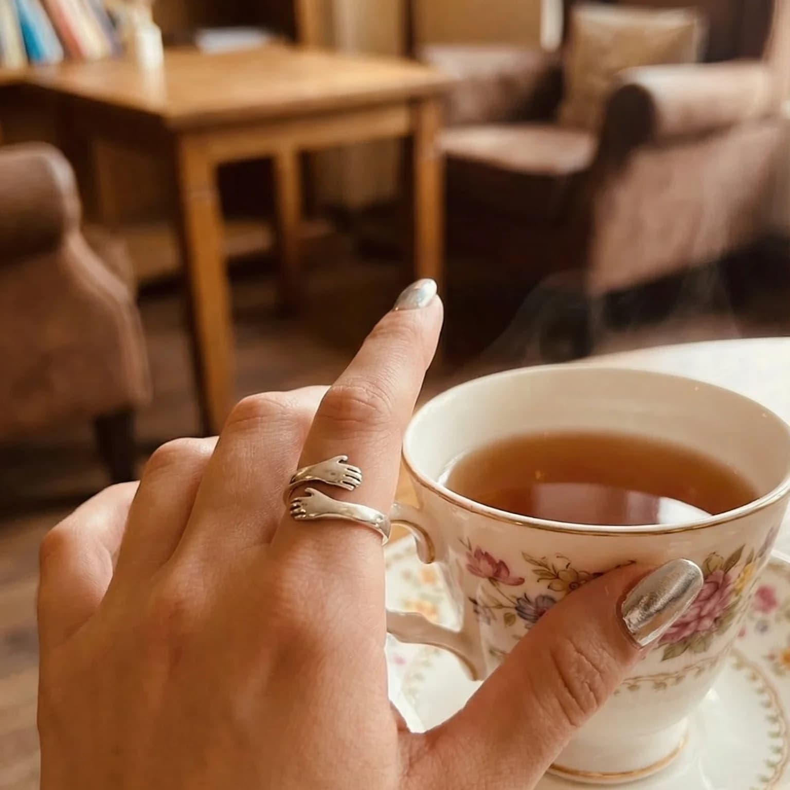 Silver Embrace Hug Ring - Open