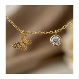 Delicate Gold Butterfly & Stone Station Necklace thumbnail 3