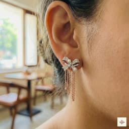 Crystal Bow & Pearl Tassel Earrings thumbnail 2