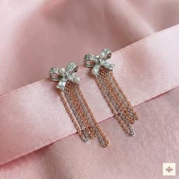 Crystal Bow & Pearl Tassel Earrings thumbnail 1