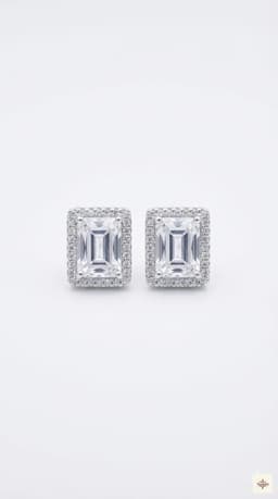 Emerald Cut Zircon Halo Stud Earrings thumbnail 1