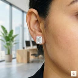 Emerald Cut Zircon Halo Stud Earrings thumbnail 2