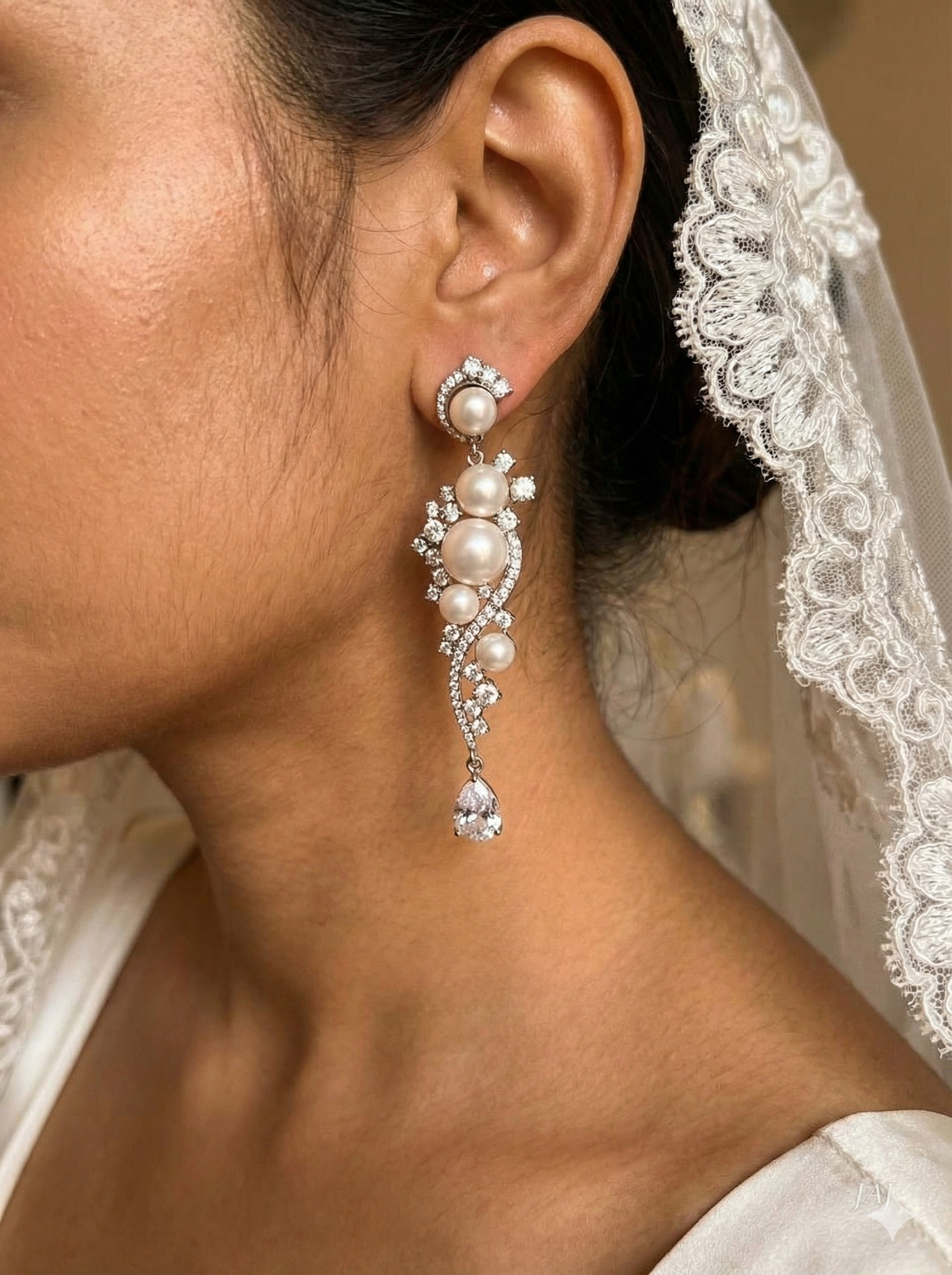 Pearl and Zircon Cascade Drop Earrings thumbnail 2