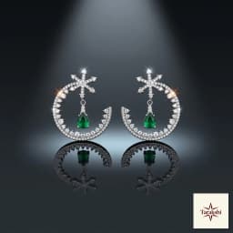 Celestial Crescent & Star Emerald Sterling Silver Earrings thumbnail 1