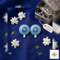 Azure Bloom Meenakari Silver Pearl Stud Earrings thumbnail 3