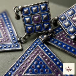 Geometric Enamel Oxidized Silver Drop Earrings thumbnail 2