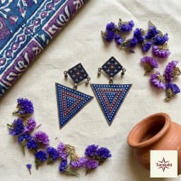 Geometric Enamel Oxidized Silver Drop Earrings thumbnail 3