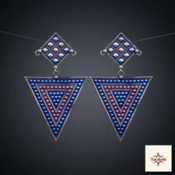 Geometric Enamel Oxidized Silver Drop Earrings thumbnail 1