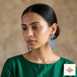 Geometric Enamel Oxidized Silver Drop Earrings thumbnail 4