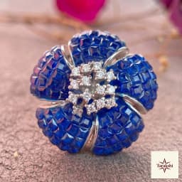 Sapphire Blue Floral Cluster Silver Stud Earrings thumbnail 2