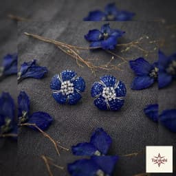 Sapphire Blue Floral Cluster Silver Stud Earrings thumbnail 3
