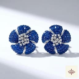 Sapphire Blue Floral Cluster Silver Stud Earrings thumbnail 1