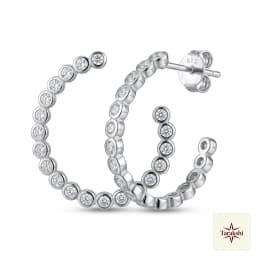 Sparkling Solitaire C-Hoop Sterling Silver Earrings thumbnail 1