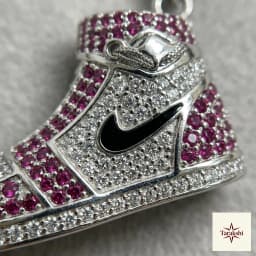 Sterling Silver Sneaker Pendant Necklace with Ruby CZ thumbnail 2