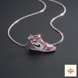 Sterling Silver Sneaker Pendant Necklace with Ruby CZ thumbnail 1