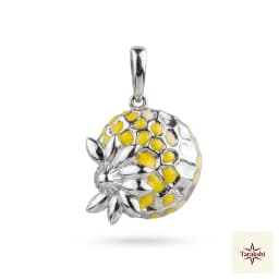 Sunflower Honeycomb Enamel Sterling Silver Pendant thumbnail 1
