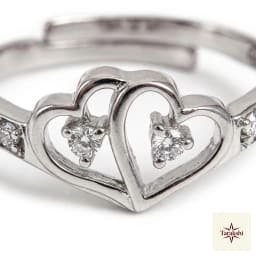 Interlocking Heart Silver & CZ Adjustable Ring thumbnail 2