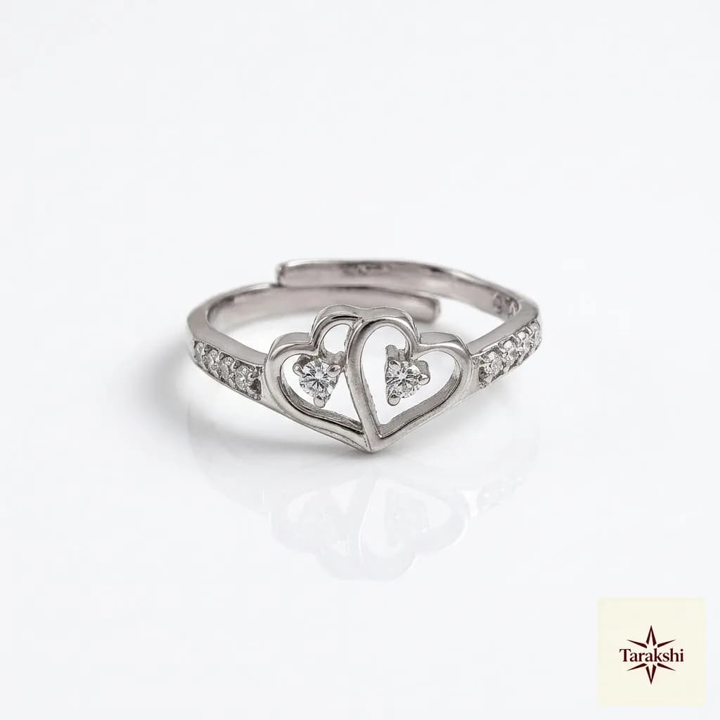 Interlocking Heart Silver & CZ Adjustable Ring image 1