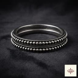 Oxidized Silver Beaded Bangles (Pair) 2.6 thumbnail 1