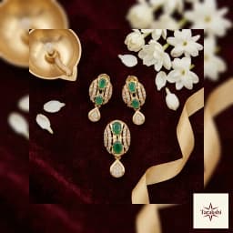 Emerald Green Gold Plated Silver Pendant & Earrings Set thumbnail 2