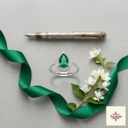 Emerald Green Pear Halo 925 Sterling Silver Ring - Adjustable thumbnail 3