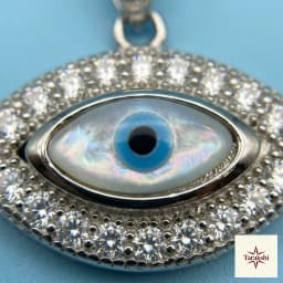 Silver Evil Eye Pendant with Mother-of-Pearl & CZ thumbnail 2