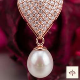 Sparkling Rose Gold Pear Drop Pearl Earrings thumbnail 2