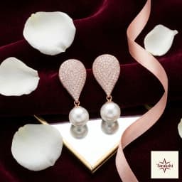 Sparkling Rose Gold Pear Drop Pearl Earrings thumbnail 3