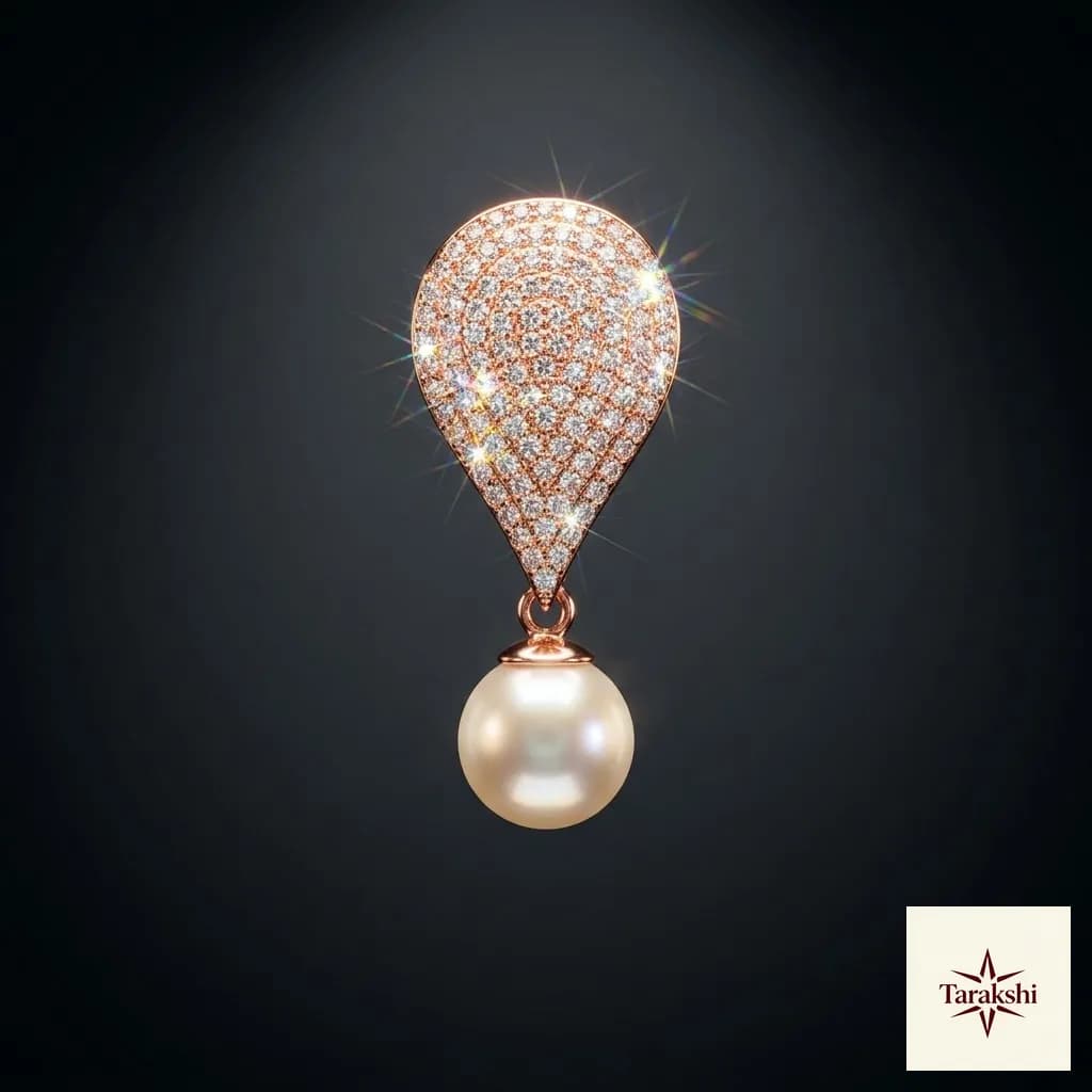 Sparkling Rose Gold Pear Drop Pearl Earrings