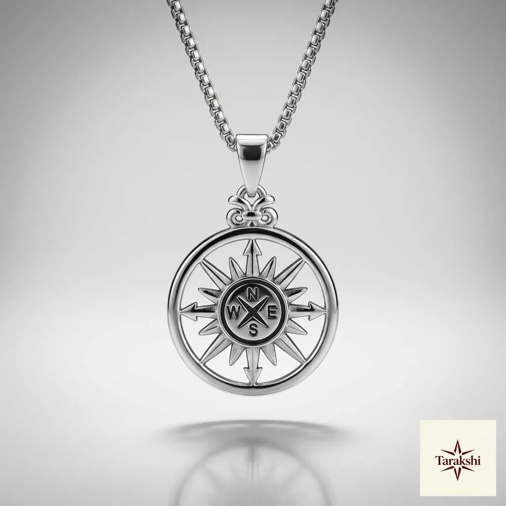 Pathfinder Sterling Silver Compass Pendant Necklace image 1