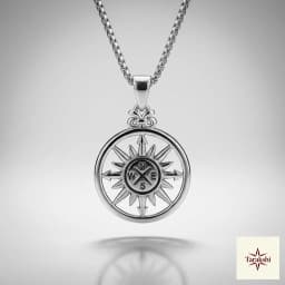 Pathfinder Sterling Silver Compass Pendant Necklace thumbnail 1
